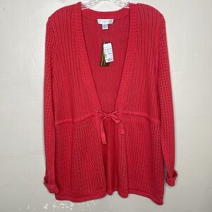 CHRISTOPHER & BANKS Cardigan Sweater Orange Red Drawstring Waist NWT PL